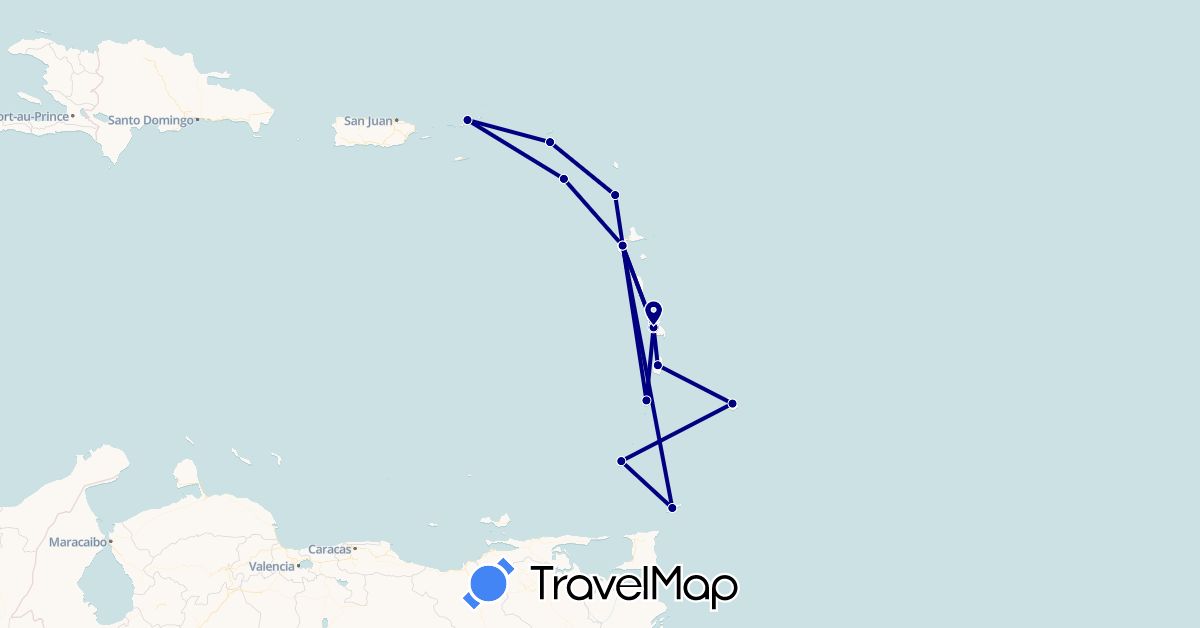 TravelMap itinerary: driving in Antigua and Barbuda, Barbados, Grenada, Guadeloupe, Saint Kitts and Nevis, Saint Lucia, Martinique, Netherlands, Trinidad and Tobago, Saint Vincent and the Grenadines, British Virgin Islands (Europe, North America)