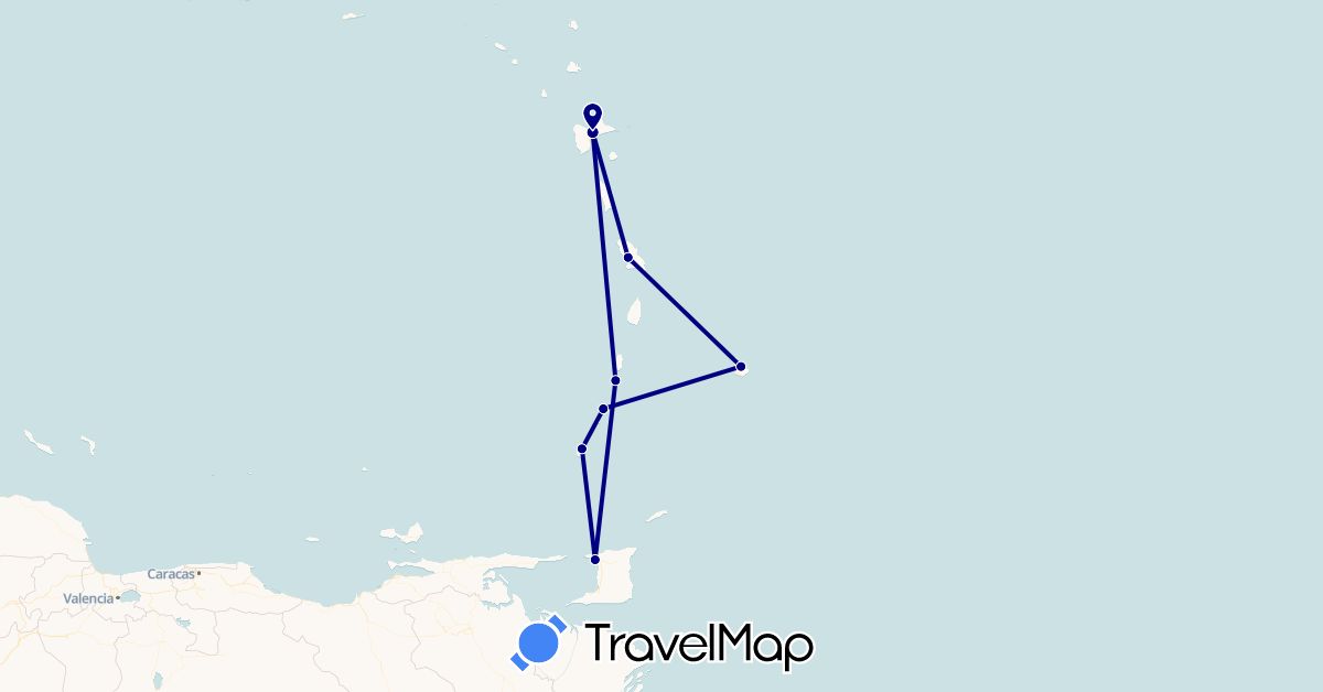 TravelMap itinerary: driving in Barbados, Grenada, Guadeloupe, Martinique, Trinidad and Tobago, Saint Vincent and the Grenadines (North America)